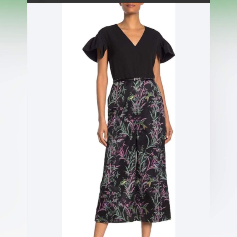 Ted Baker Darcy Fortune Culotte Jumpsuit Hummingbird Floral Print $329 M/L